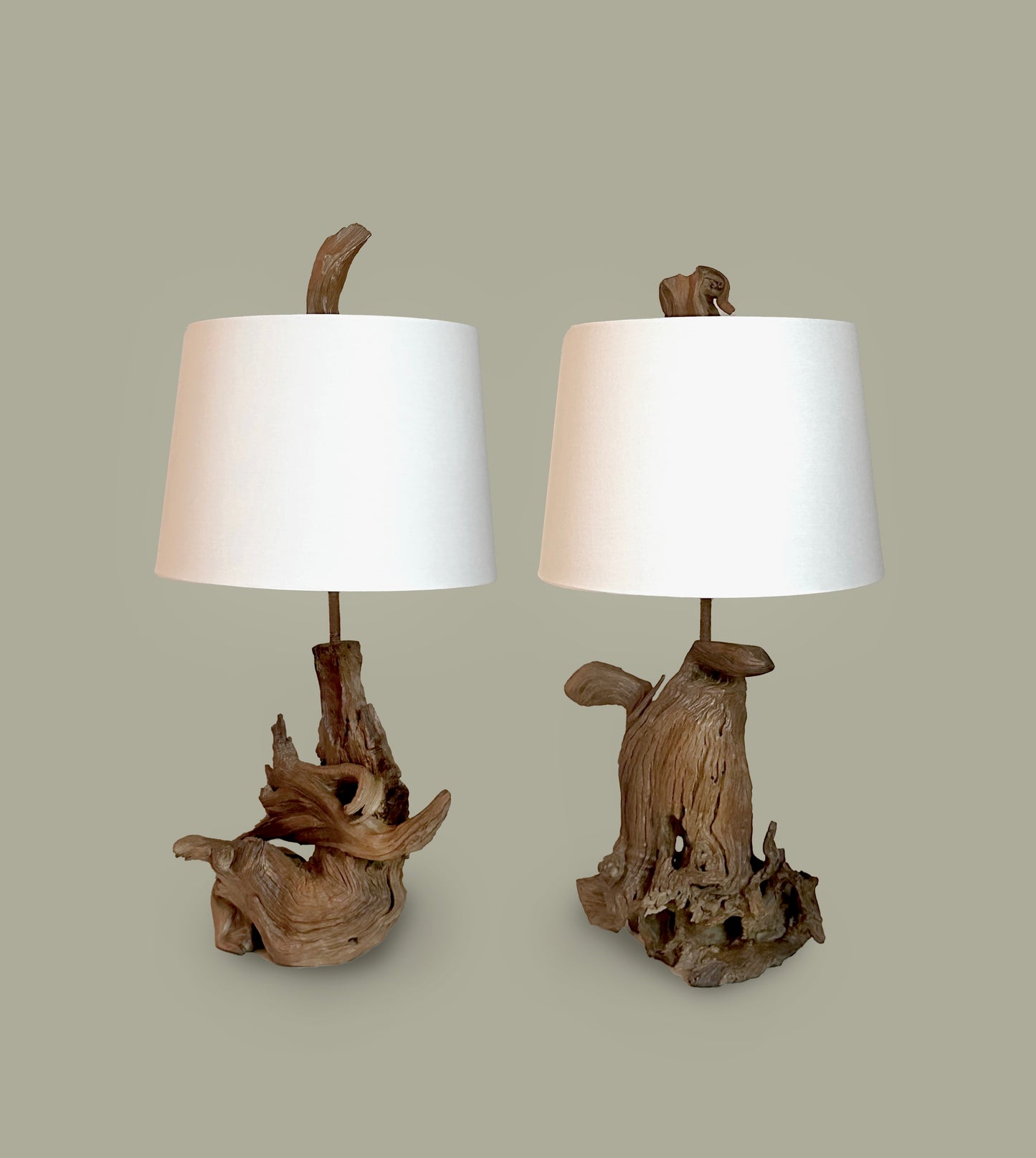 Sculptural Vintage Natural Driftwood Lamps, Set of 2, (shades not included)