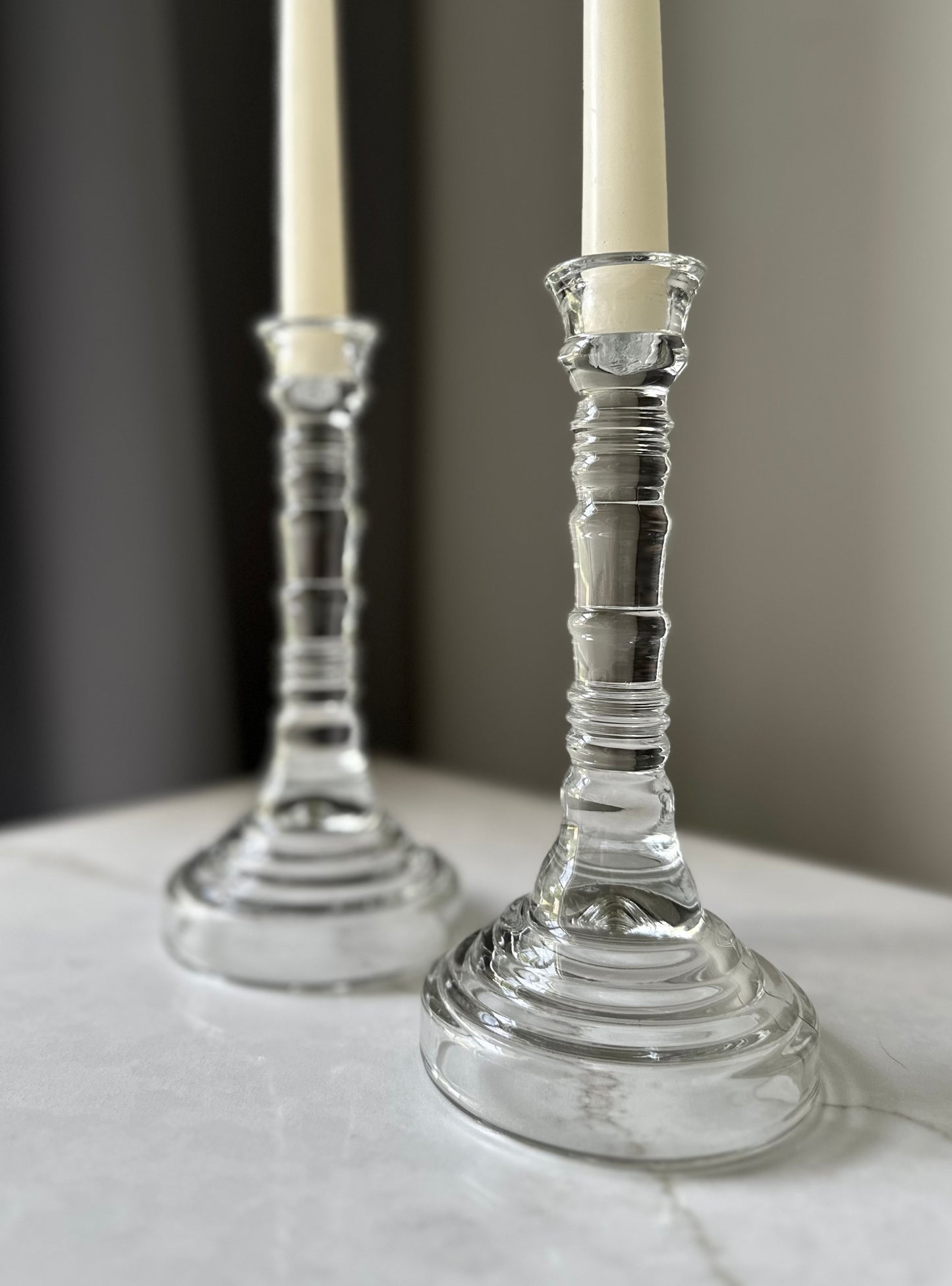 Pressed Elegant Glass Candleholder Set