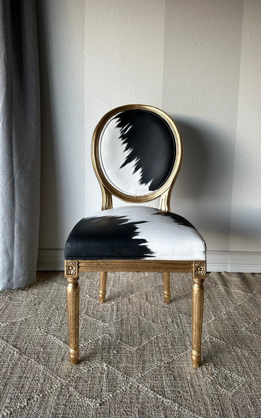 Handpainted and Antiqued Gold Leaf Accent Chair, Black and Ivory