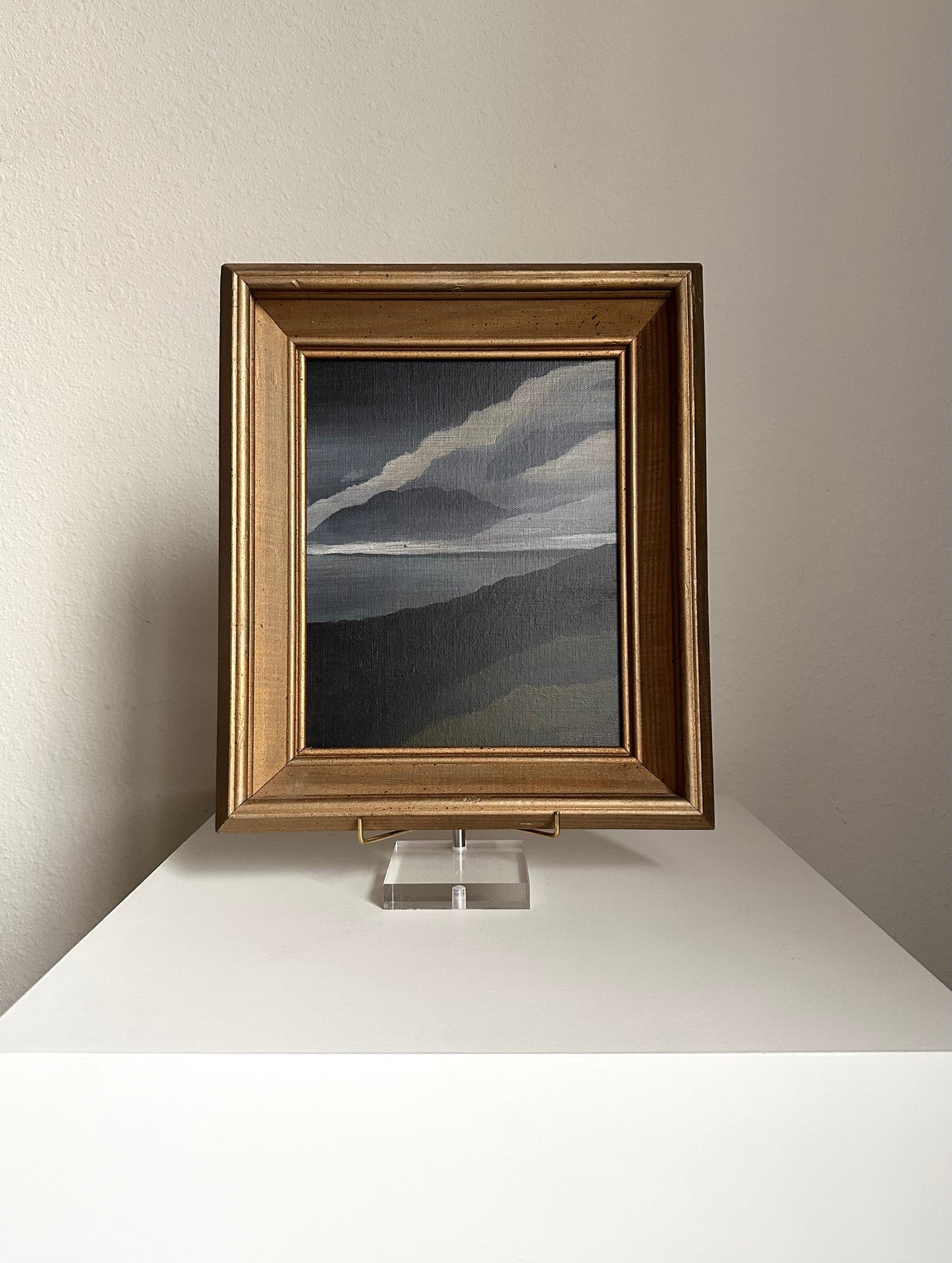 Original Sylized Moody California Scene in Vintage Wood Frame