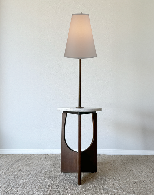 Mid-Century Walnut, Brass and Italian Marble Floor Lamp/Table