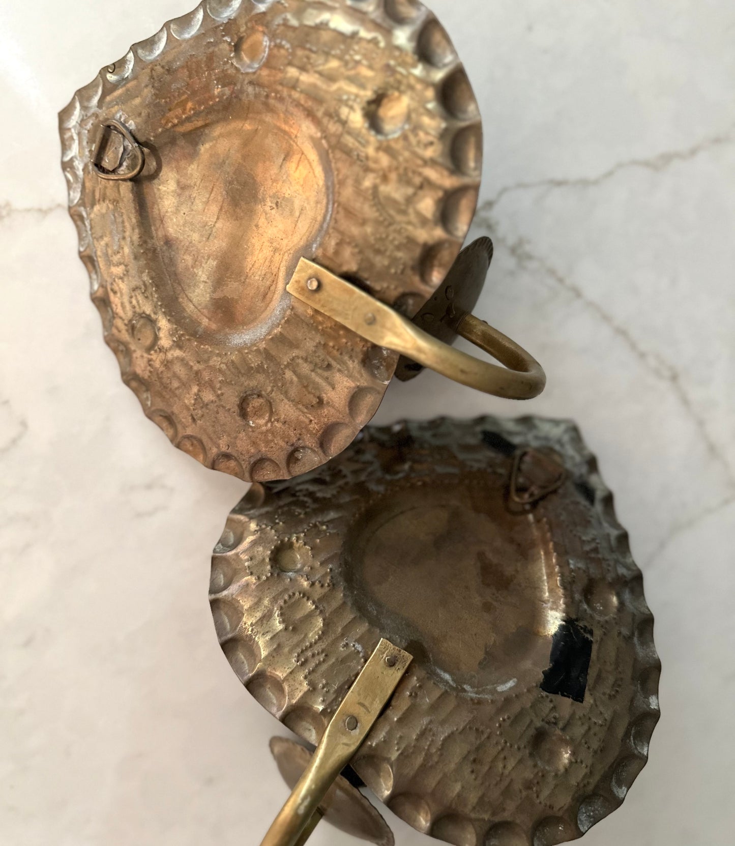 Vintage Brass Repousse Candle Sconce Pair