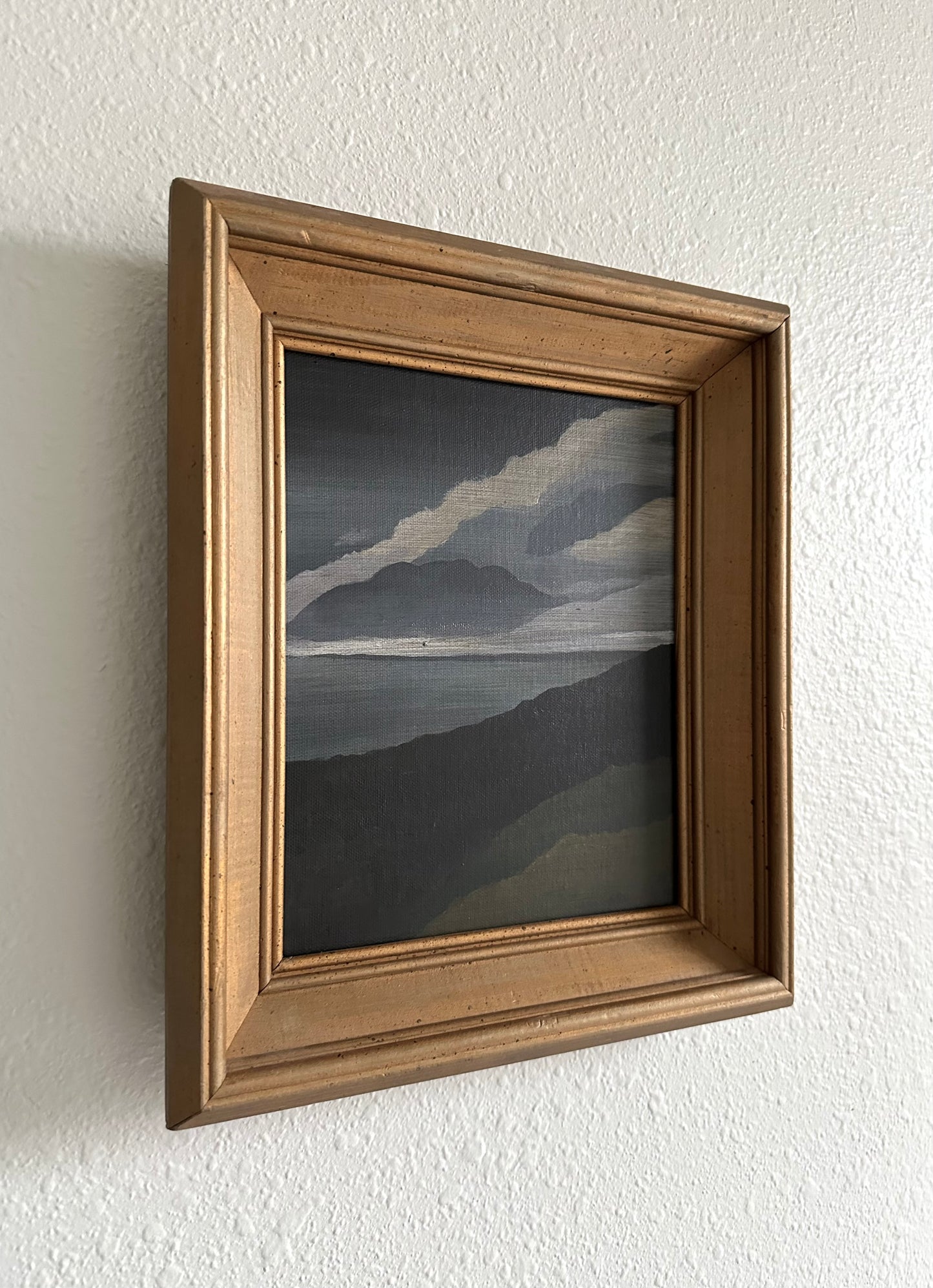 Original Sylized Moody California Scene in Vintage Wood Frame