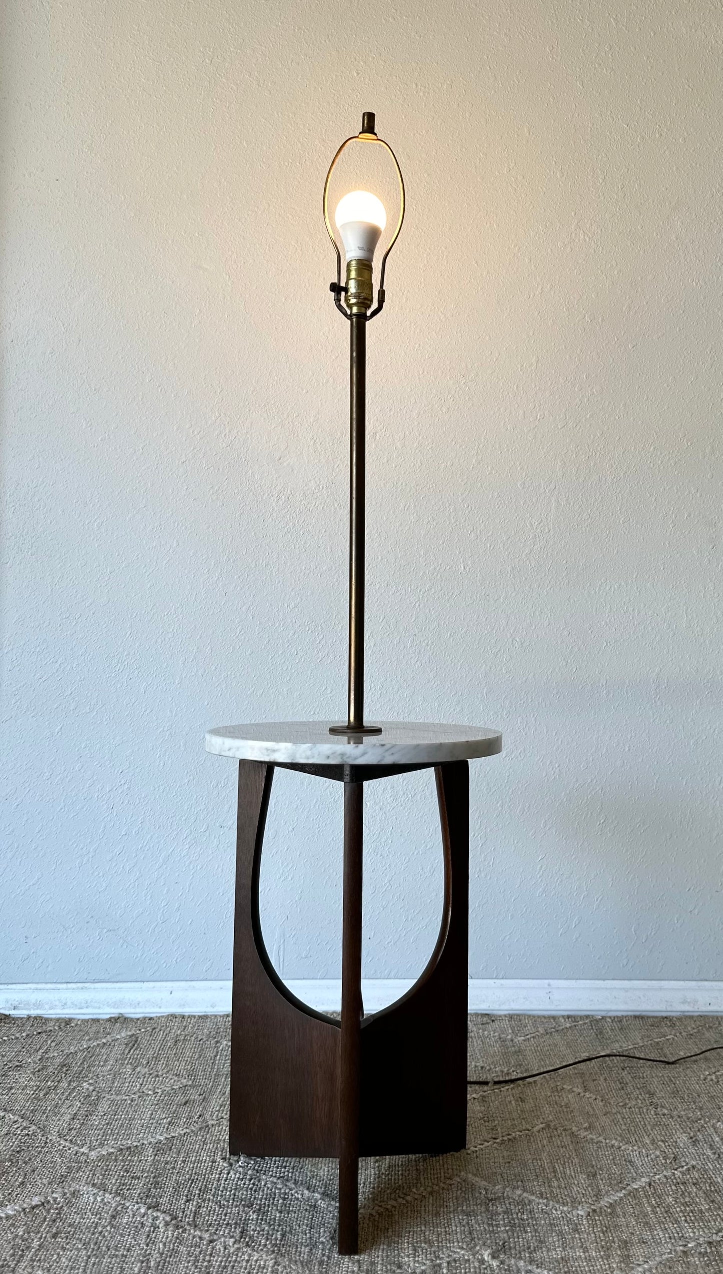 Mid-Century Walnut, Brass and Italian Marble Floor Lamp/Table