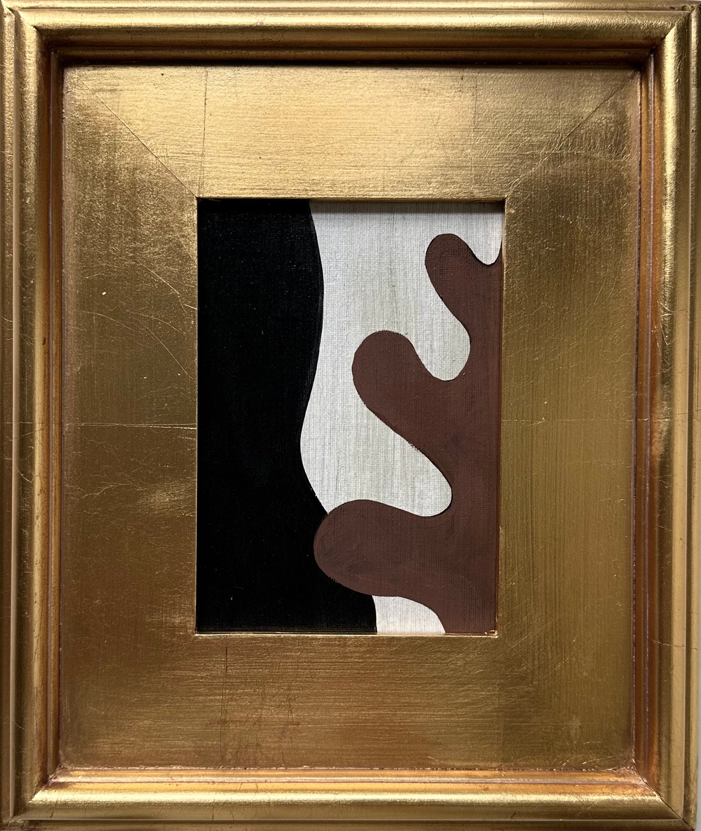 Original Abstract Mini in Gold Leaf Wood Frame, Figure in Nature