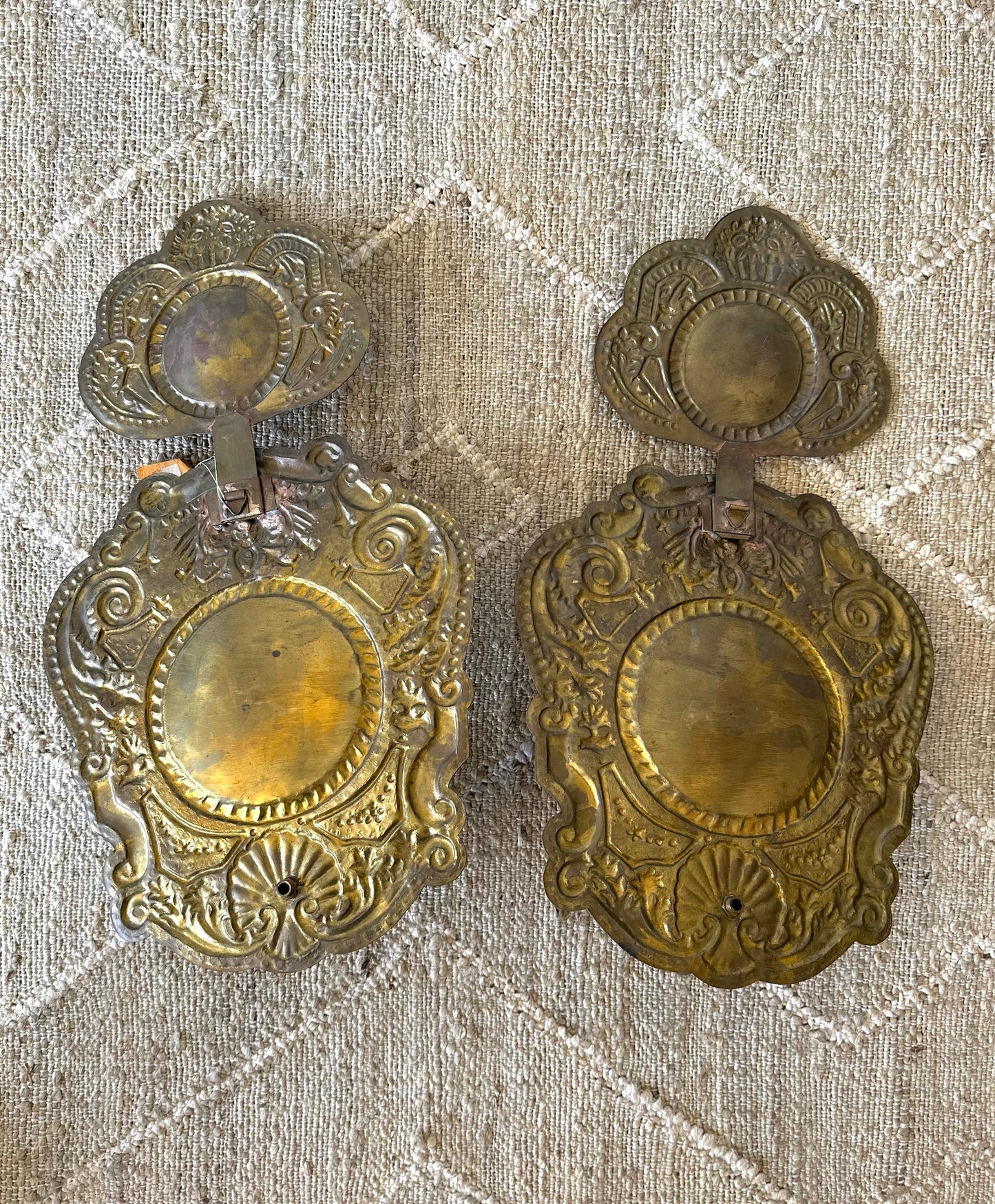 Antique Brass Repousse Wall Candle Sconces (Pair!)