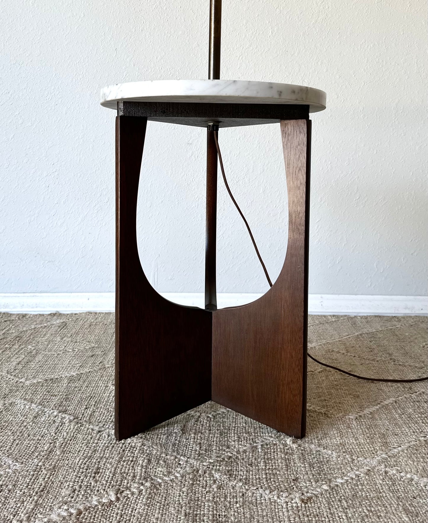 Mid-Century Walnut, Brass and Italian Marble Floor Lamp/Table