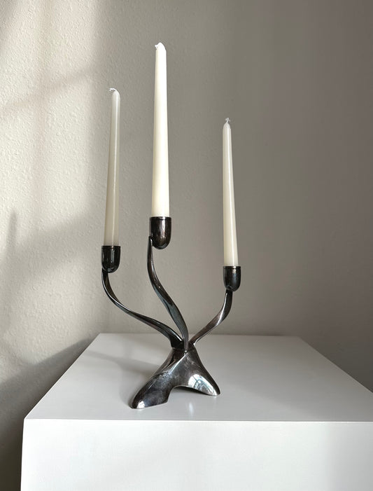 Mid-Century Robert H. Ramp for Reed & Barton Silver Plated Modernist Candelabra