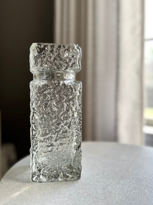 Vintage Mid-Century Art Ice Glass Vase