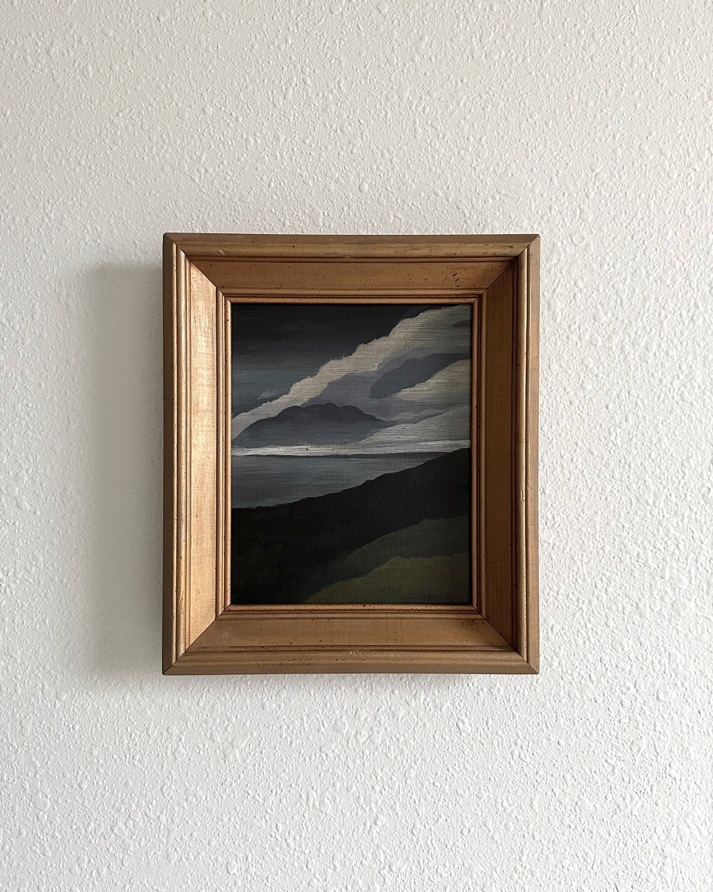 Original Sylized Moody California Scene in Vintage Wood Frame