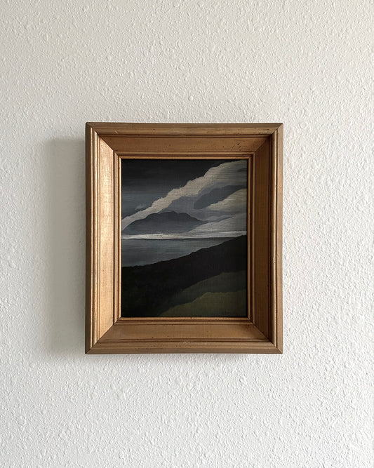 Original Sylized Moody California Scene in Vintage Wood Frame