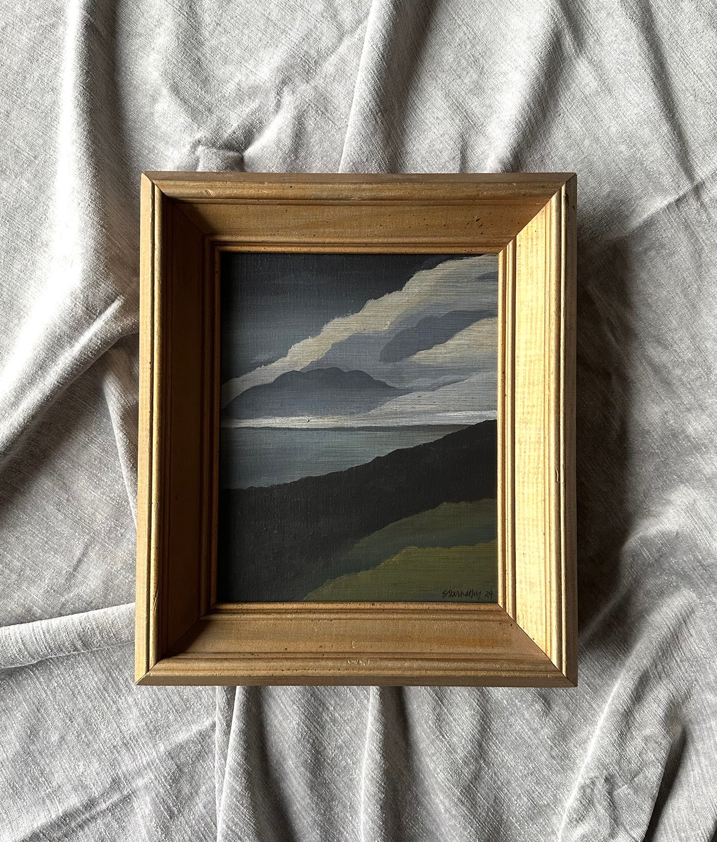 Original Sylized Moody California Scene in Vintage Wood Frame