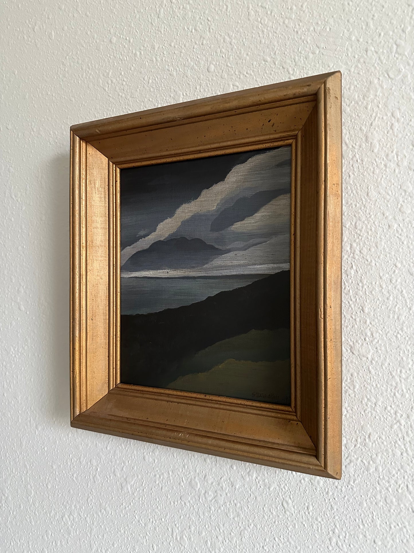 Original Sylized Moody California Scene in Vintage Wood Frame