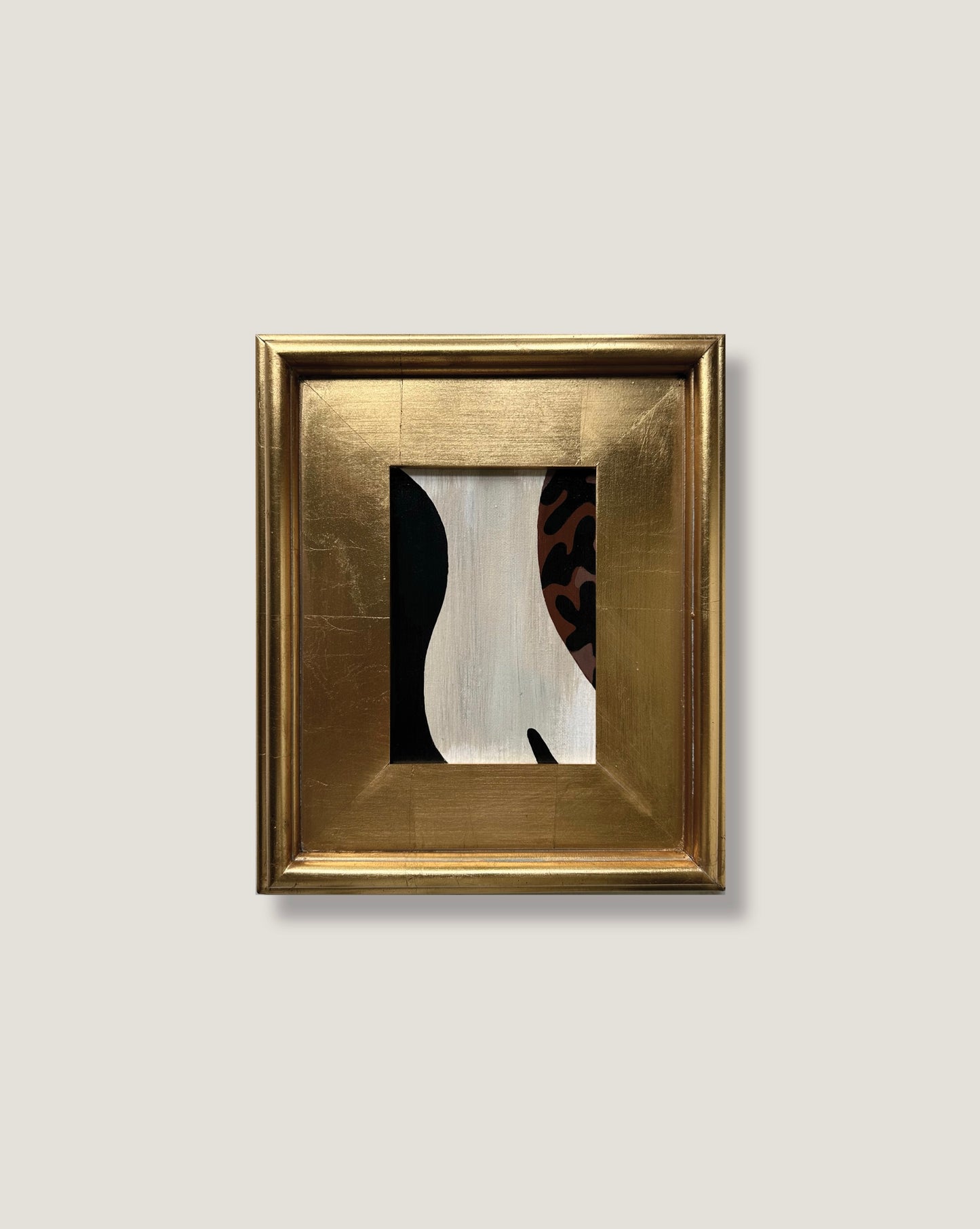 Original Abstract Mini in Gold Leaf Wood Frame, Silhouette Figure