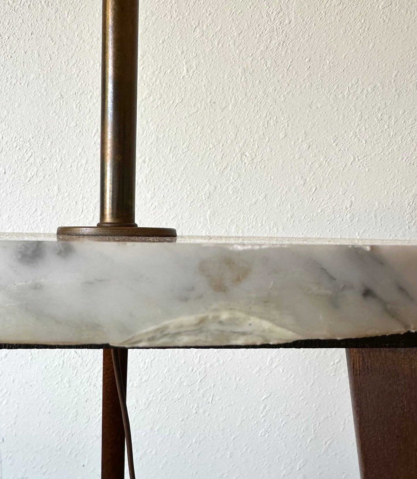 Mid-Century Walnut, Brass and Italian Marble Floor Lamp/Table