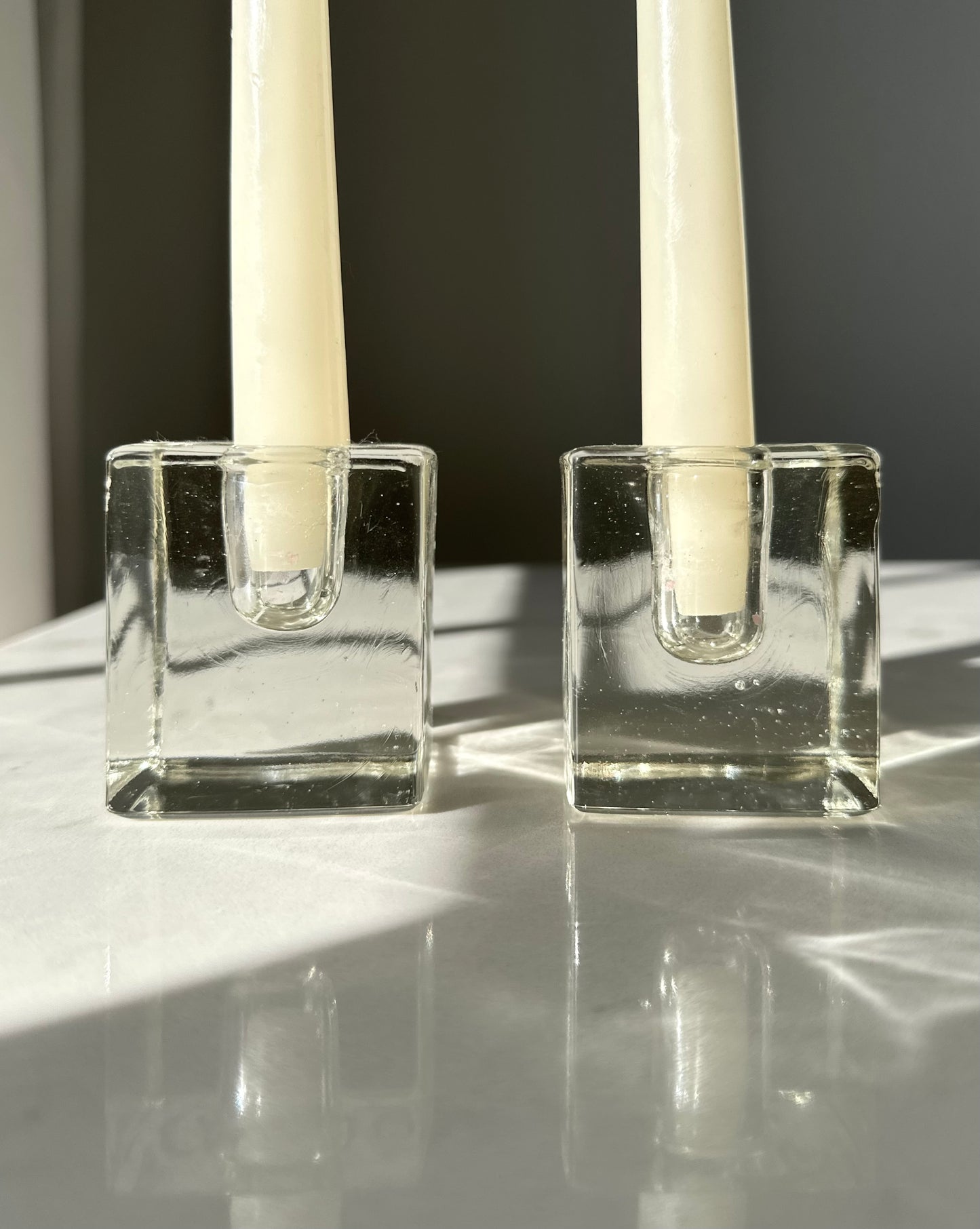 Vintage Chunky Cube Candleholder Set