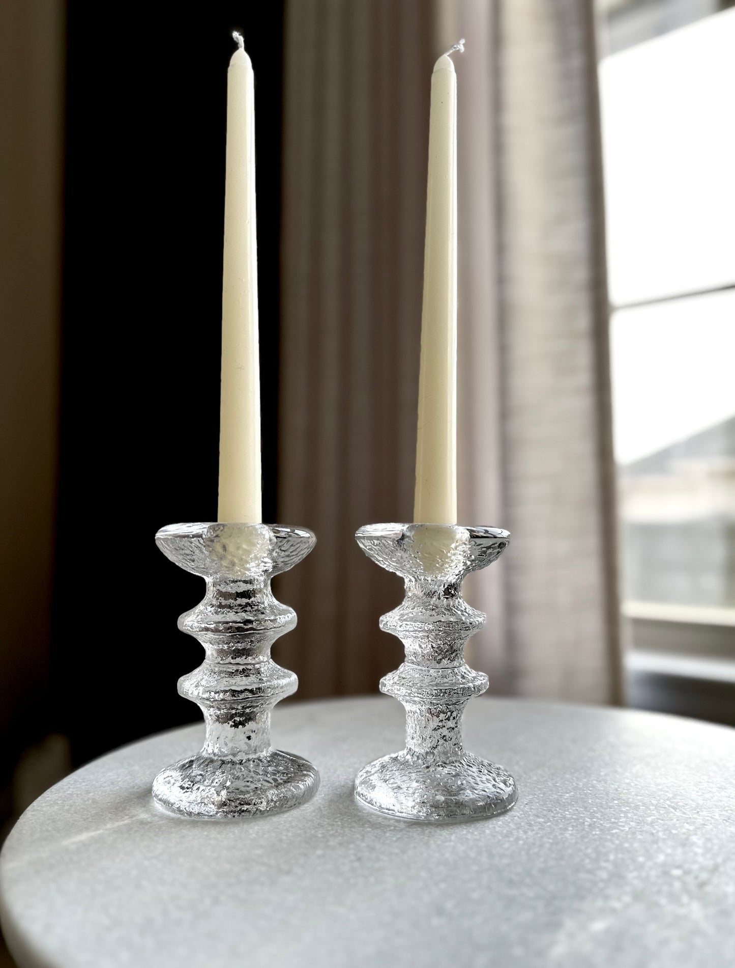 Iittala Crystal Ice Glass Candle Holders by Timo Sarpaneva, Finland