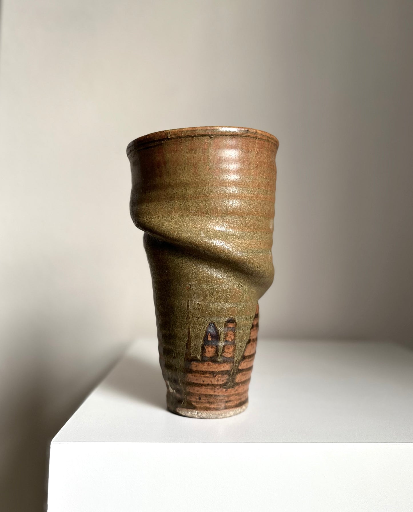 Handcrafted Freeform Pottery Vase, Signed