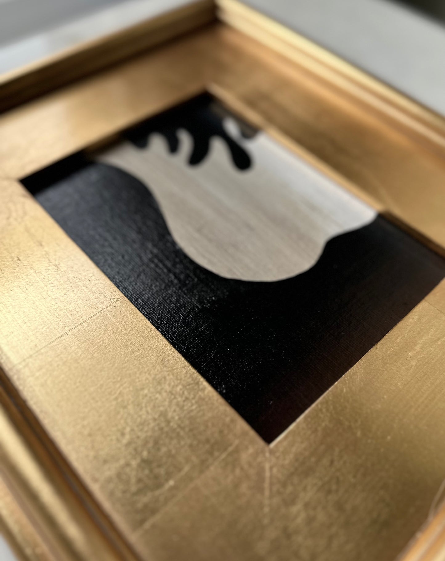 Original Abstract Mini in Gold Leaf Wood Frame, Seated Figure