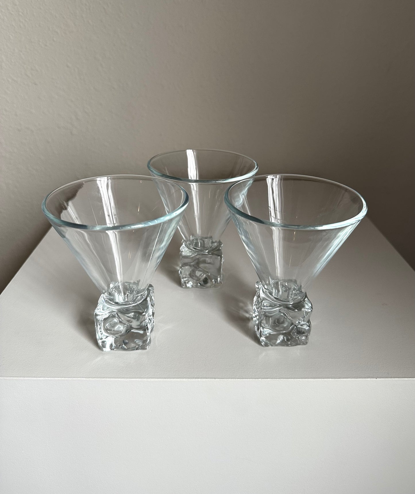 Ice Cube Base Martini Vintage Cocktail Glasses