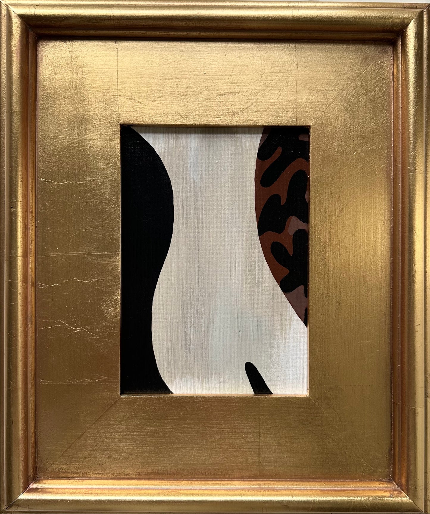 Original Abstract Mini in Gold Leaf Wood Frame, Silhouette Figure