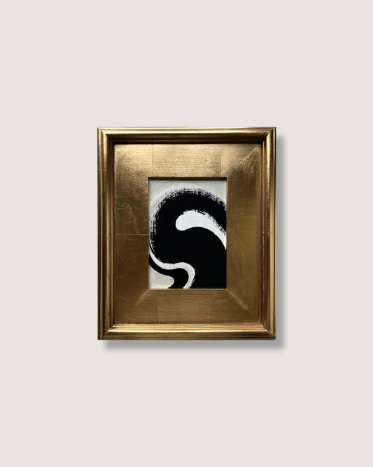 Original Abstract Mini in Gold Leaf Wood Frame, Curvy Study 1