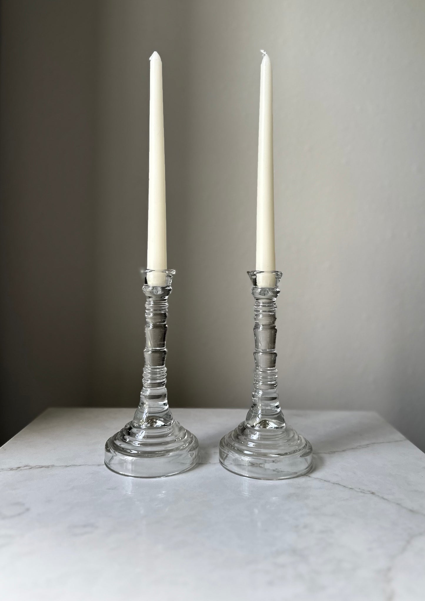 Pressed Elegant Glass Candleholder Set