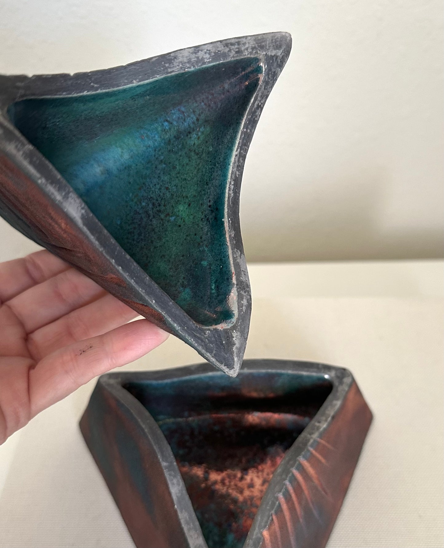 Raku Pyramid Keepsake Box, Artist Signed