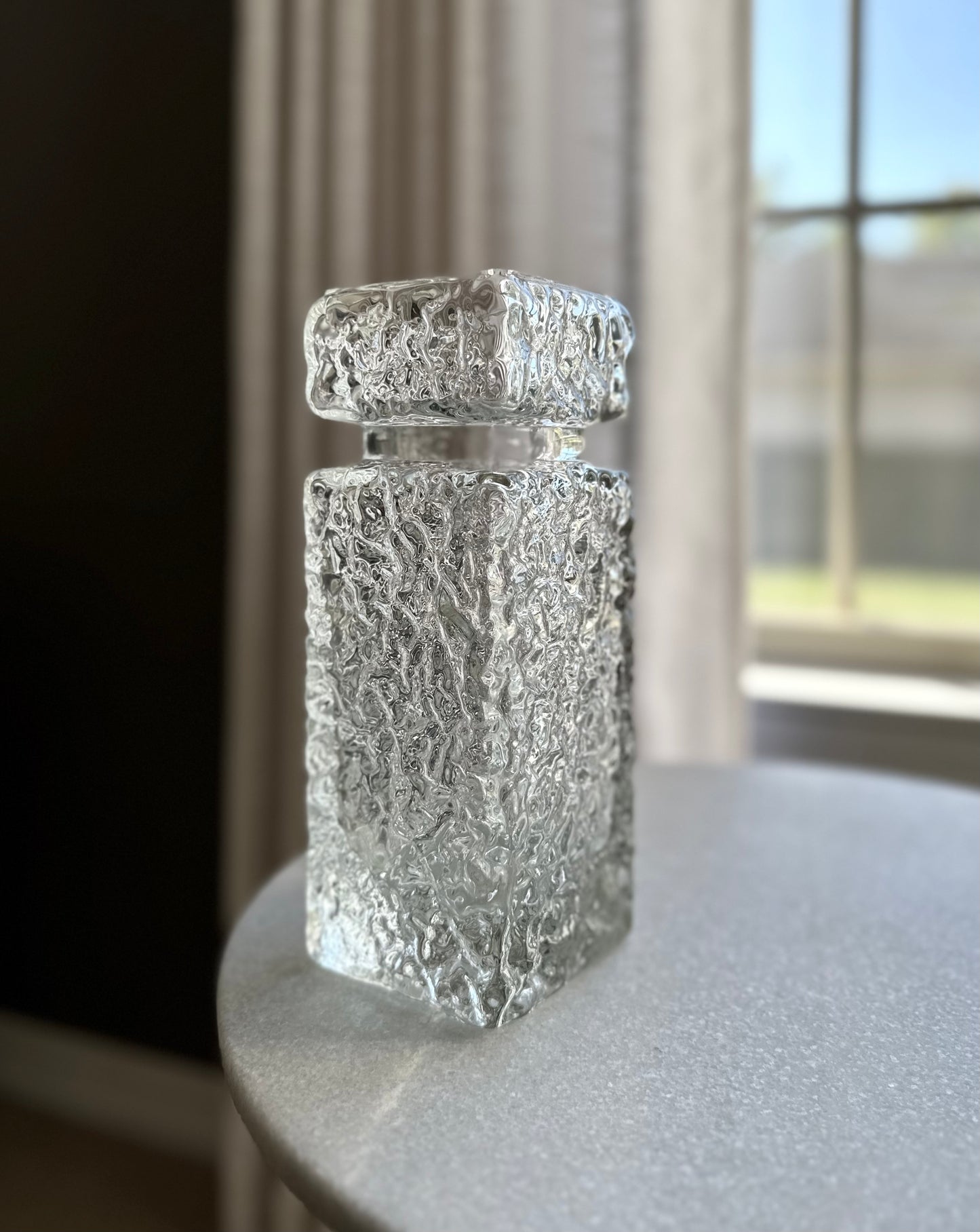 Vintage Mid-Century Art Ice Glass Vase