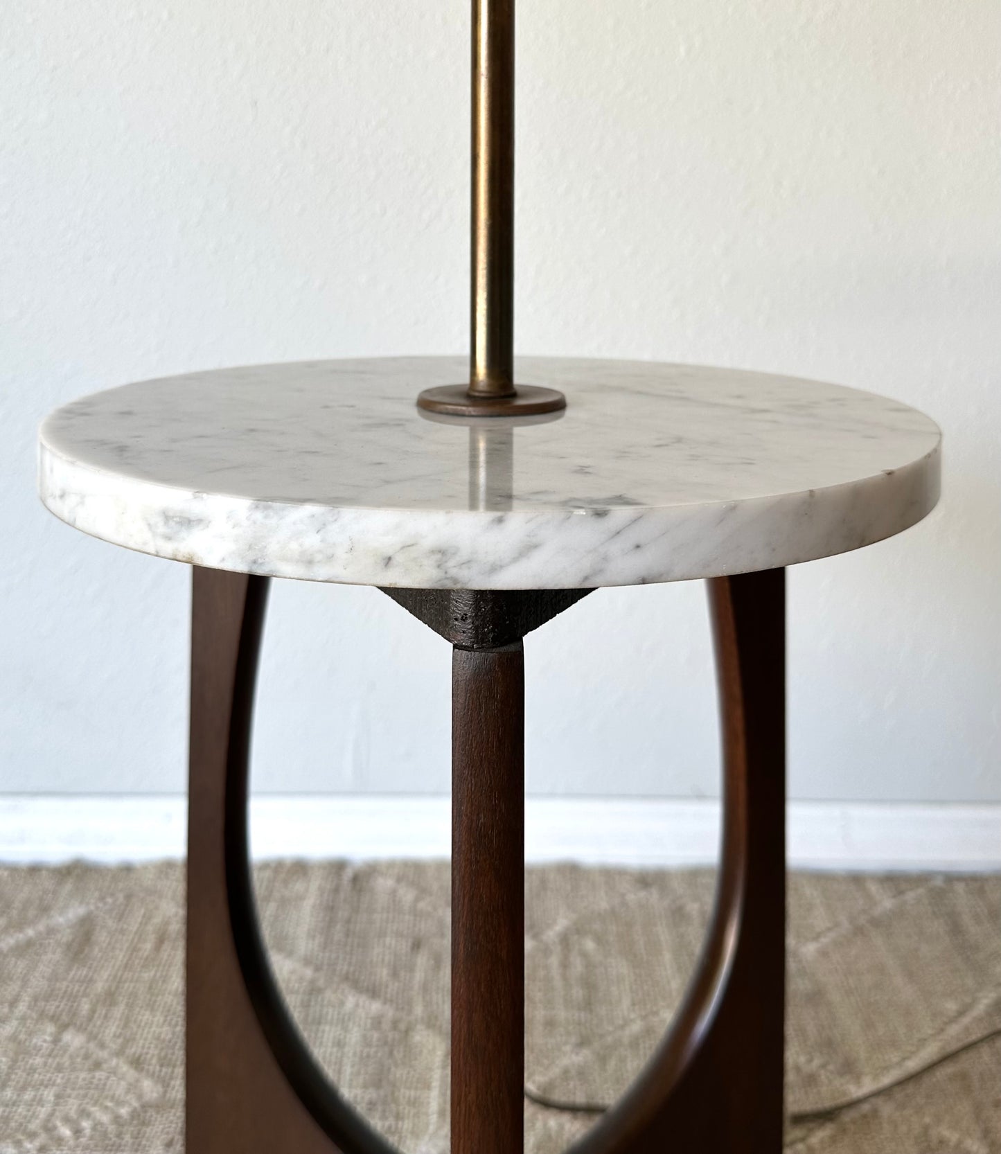 Mid-Century Walnut, Brass and Italian Marble Floor Lamp/Table