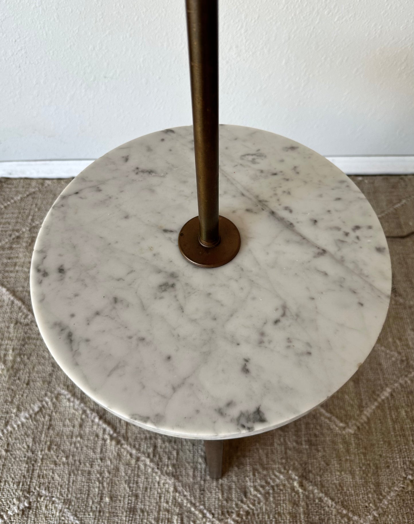 Mid-Century Walnut, Brass and Italian Marble Floor Lamp/Table