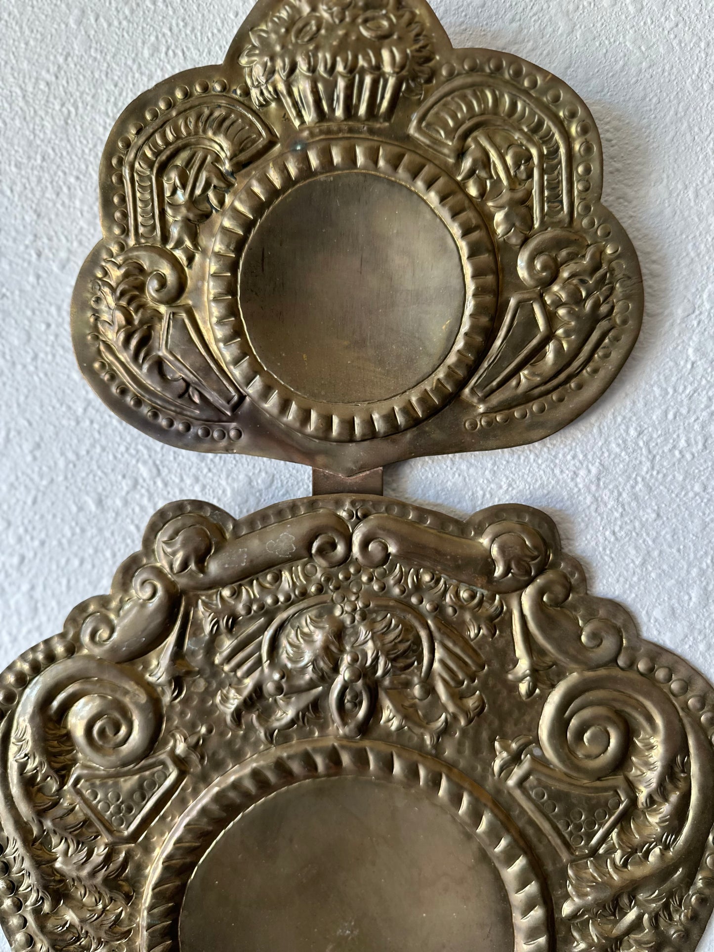 Antique Brass Repousse Wall Candle Sconces (Pair!)