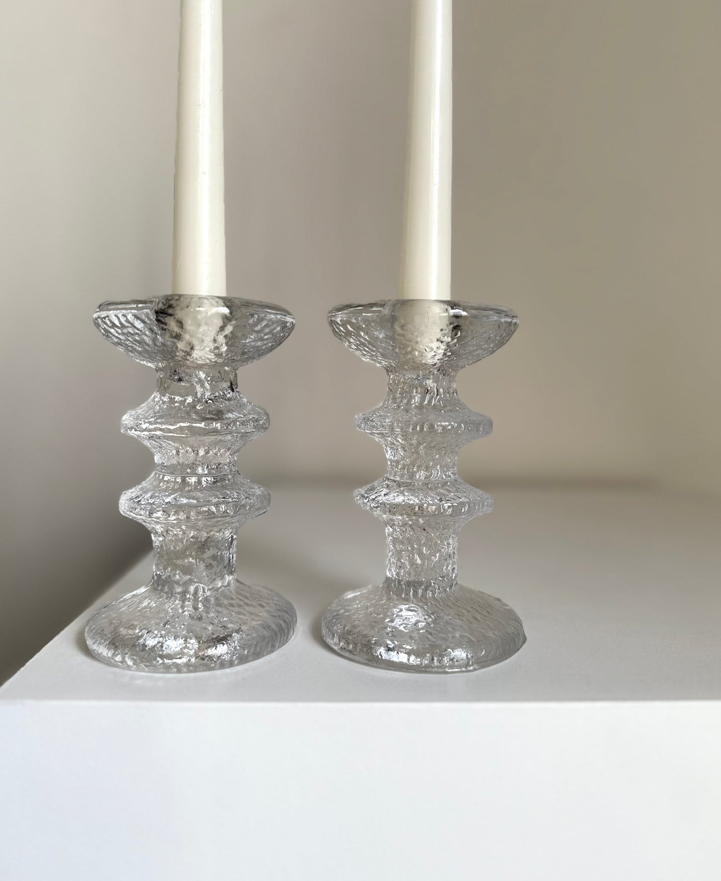 Iittala Crystal Ice Glass Candle Holders by Timo Sarpaneva, Finland